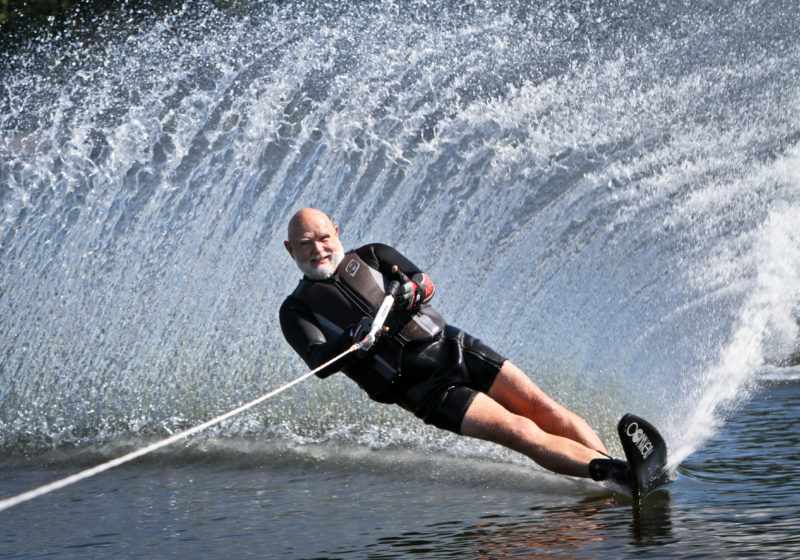 A man waterskiing.